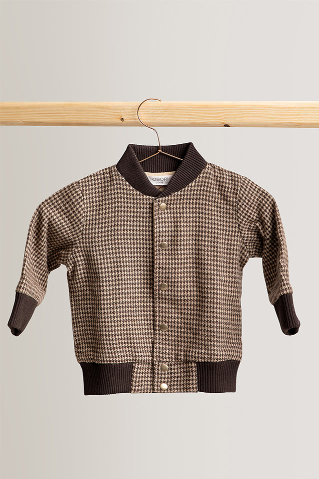 Brown Checkered Bomber Jacket
